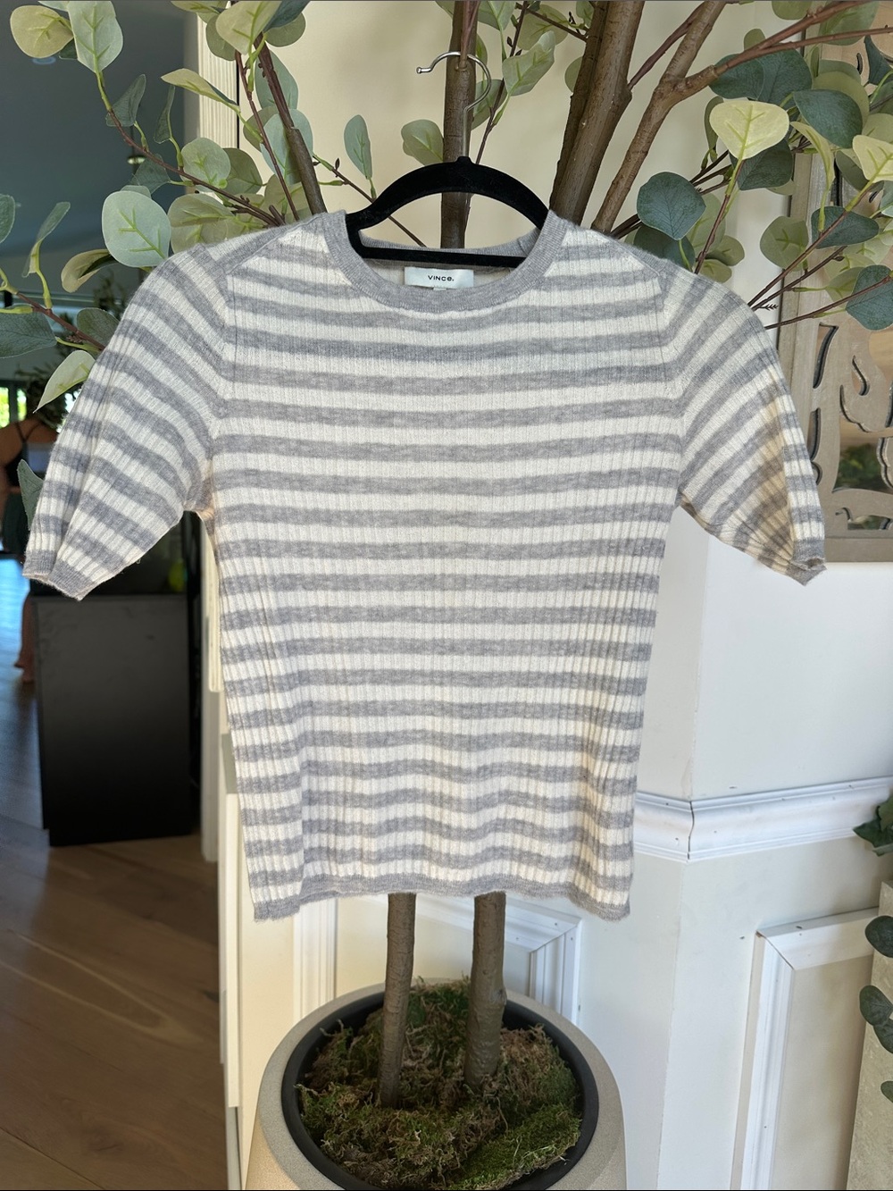 Vince Kids Gray & White Striped Short Sleeve Tee